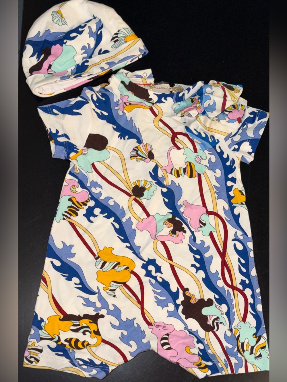 Emilio Pucci Multicolor Floral Print Baby Set in Blue, White, Pink